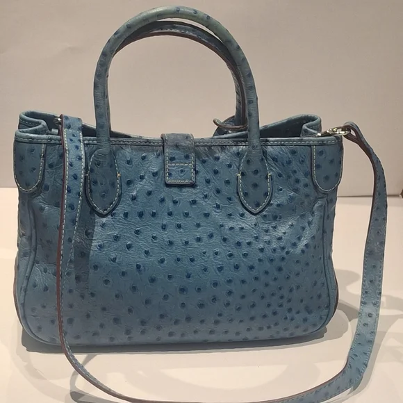 EUC Dooney & Bourke Teal Ostrich Leather 2-Way Medium Top Handle Satchel OS - Picture 2 of 16